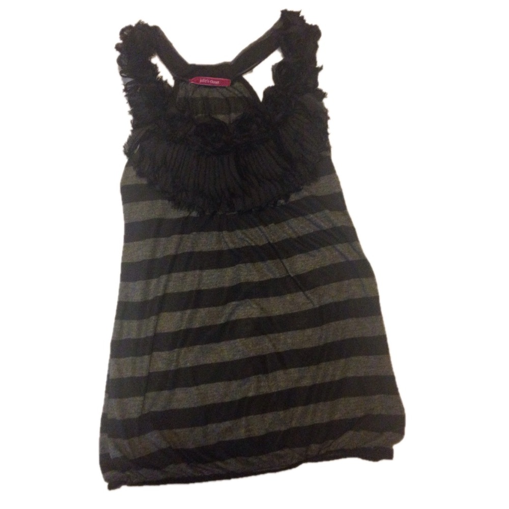 Black & Grey Ruffled Sleeveless Top